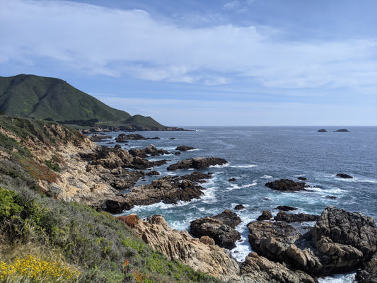 Northern California coastline, rocky, waves, water