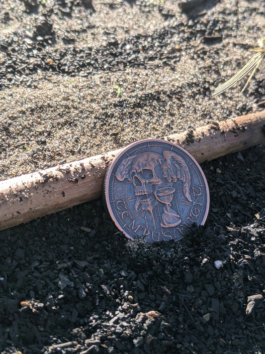 Tempus Fugit Coin on sand