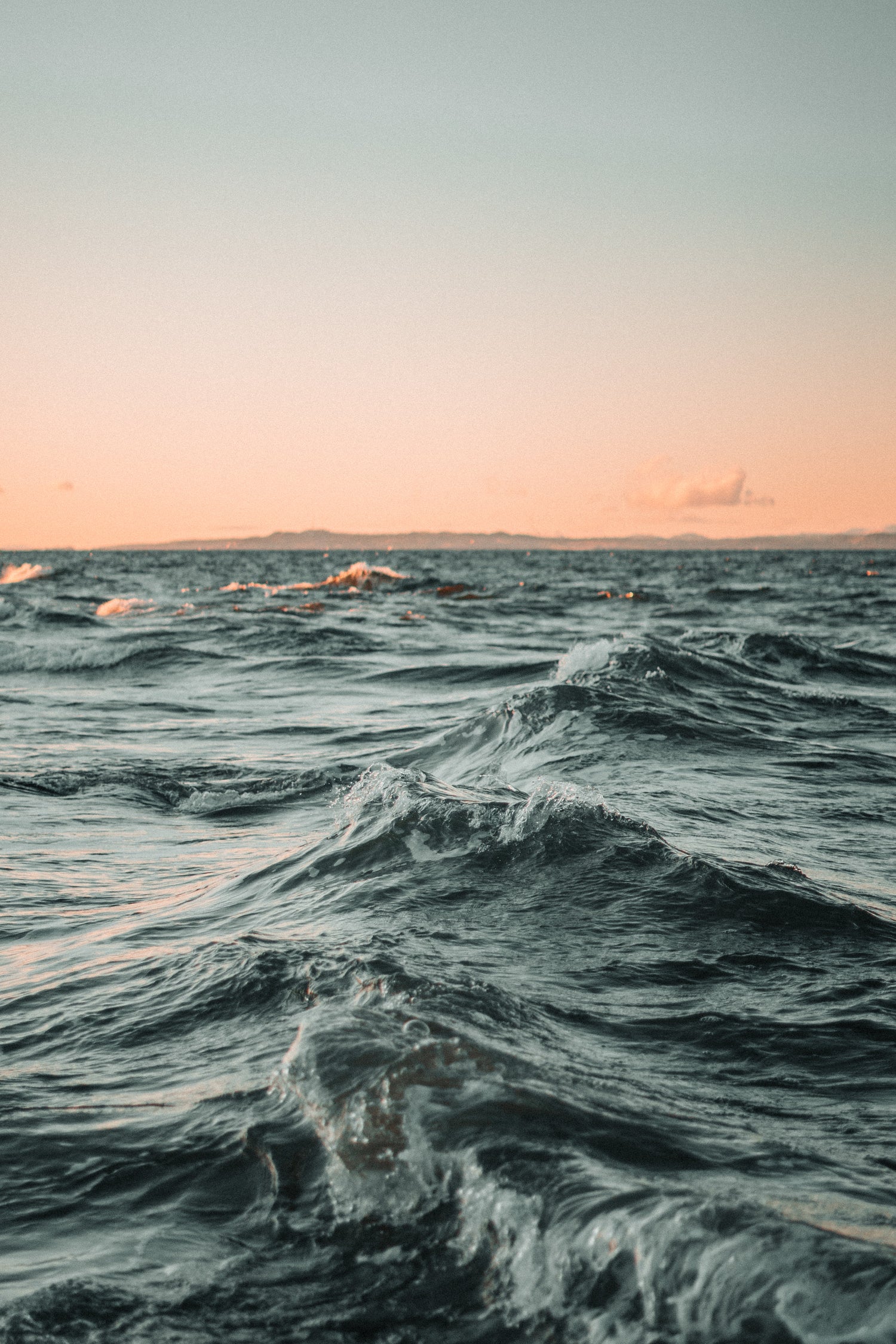 Large waves at sunset at a freediving location in northern California