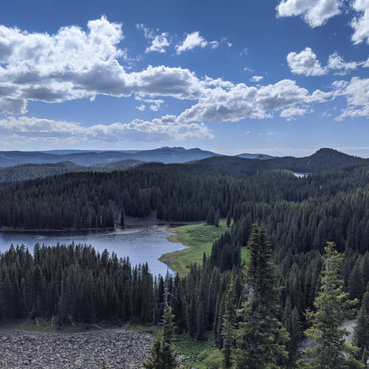 View of lake from top of a mountain in Colorado. A Freediving location